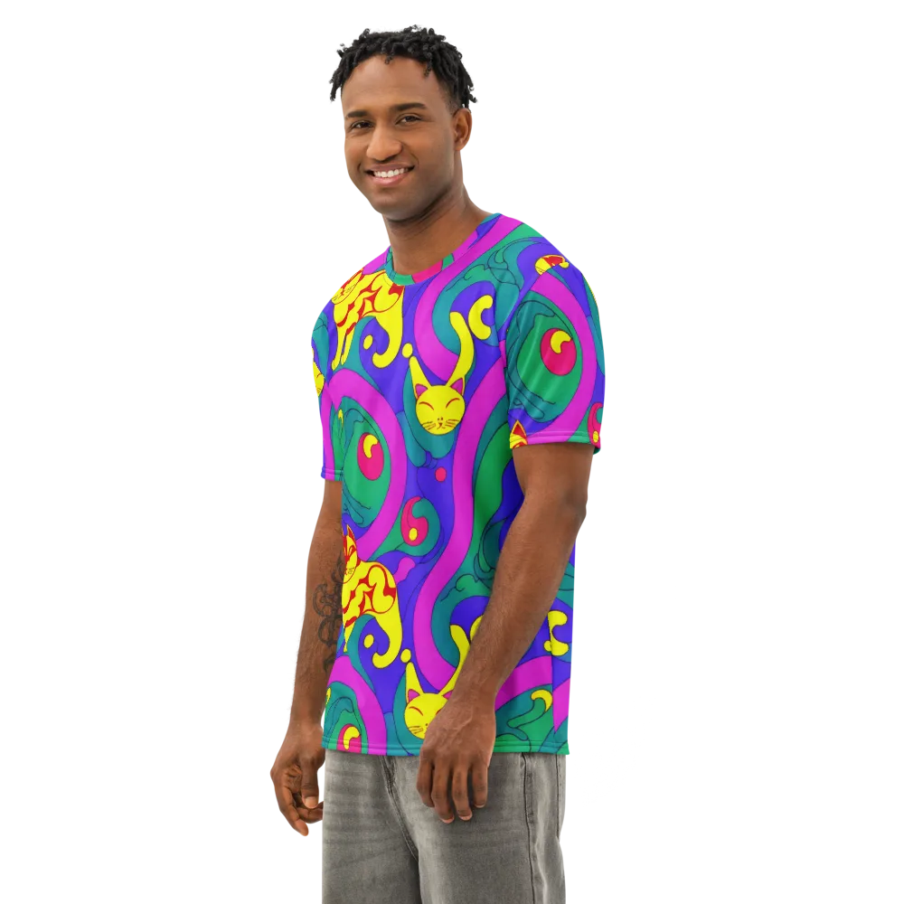 Neon Cat’s Cradle on Men's Cotton Crew Neck T-Shirt — Left Front