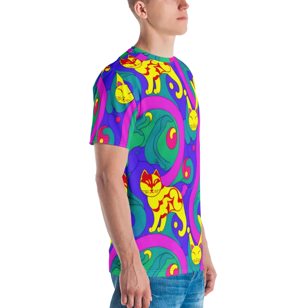 Neon Cat’s Cradle on Men's Crew Neck T-Shirt — Right