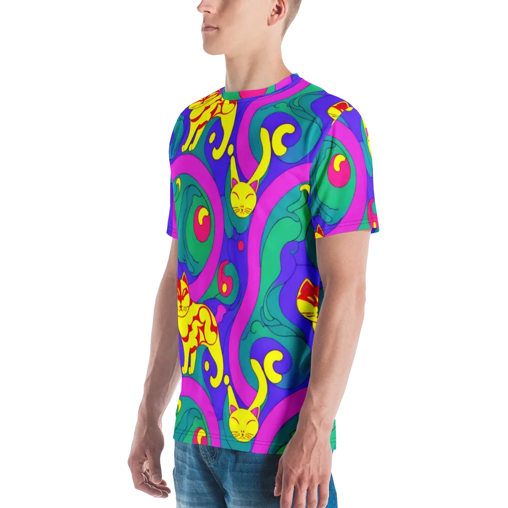 Neon Cat’s Cradle on Men's Crew Neck T-Shirt — Left