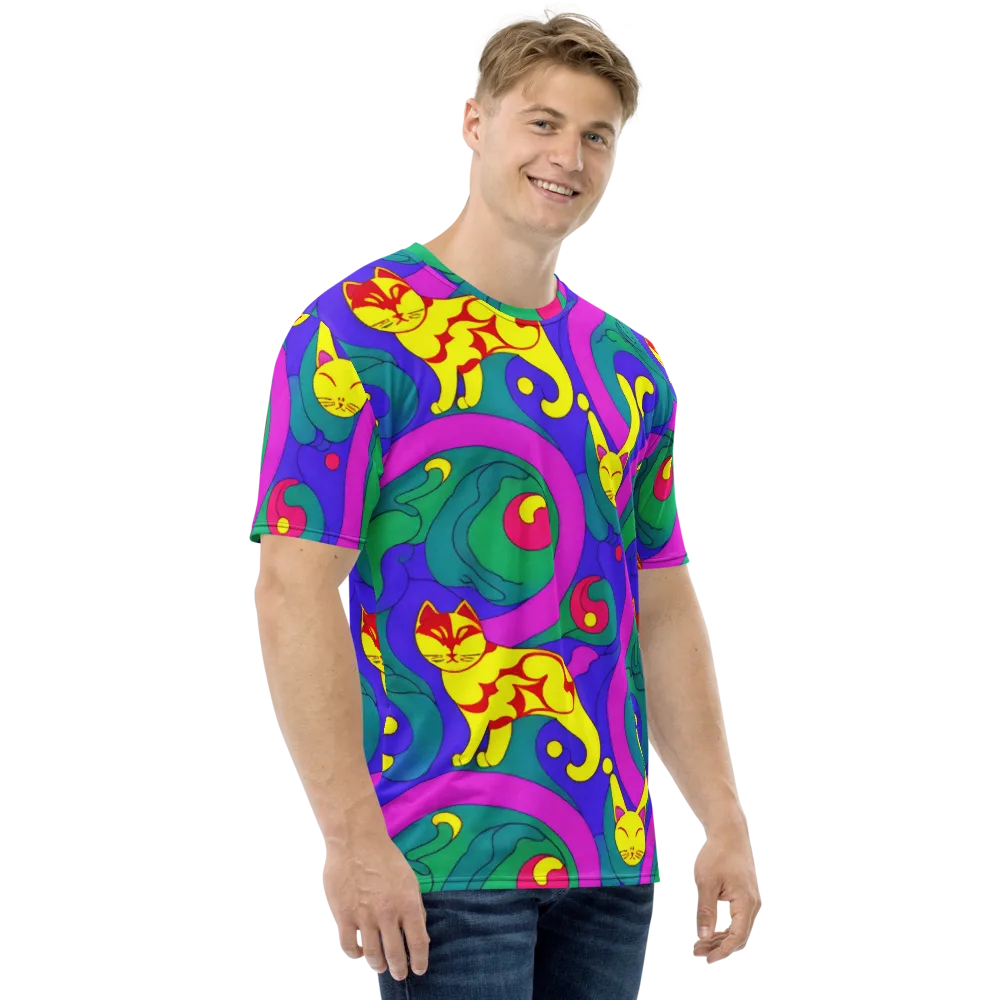 Neon Cat’s Cradle on Men's Crew Neck T-Shirt — Right