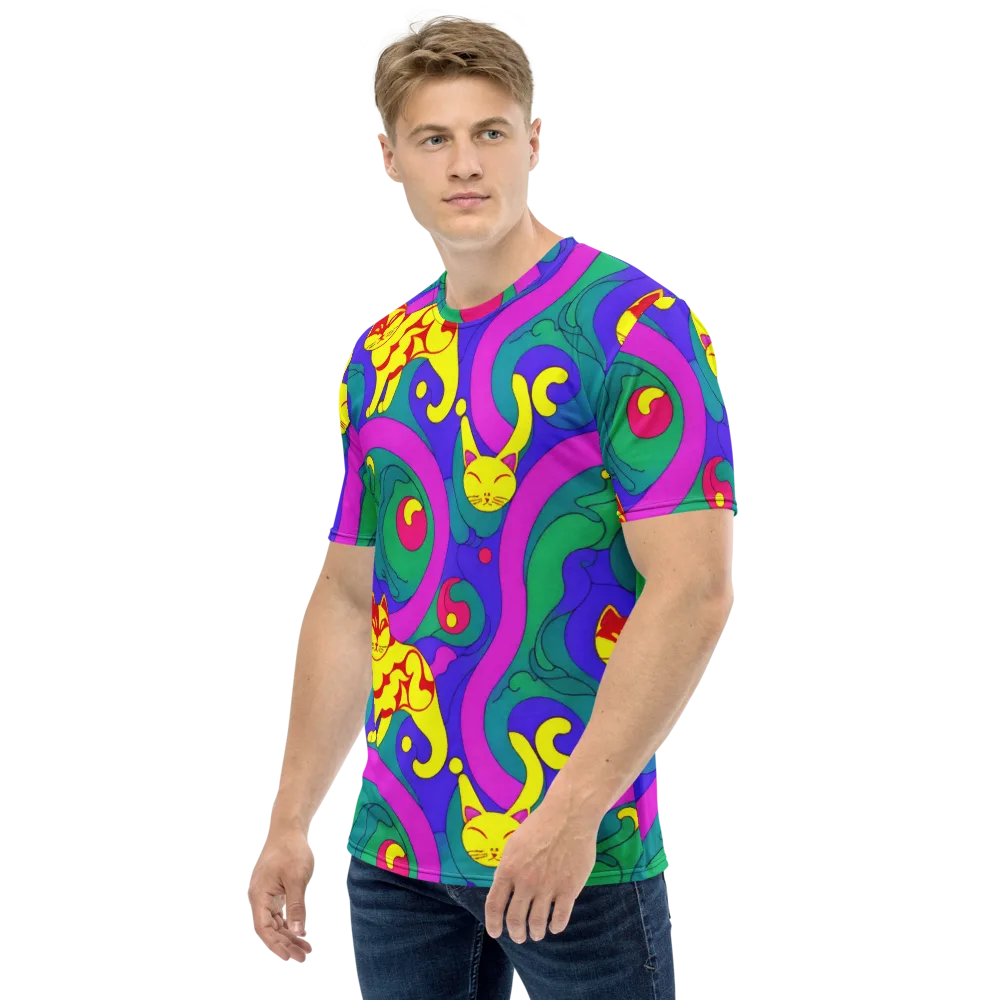 Neon Cat’s Cradle on Men's Crew Neck T-Shirt — Left