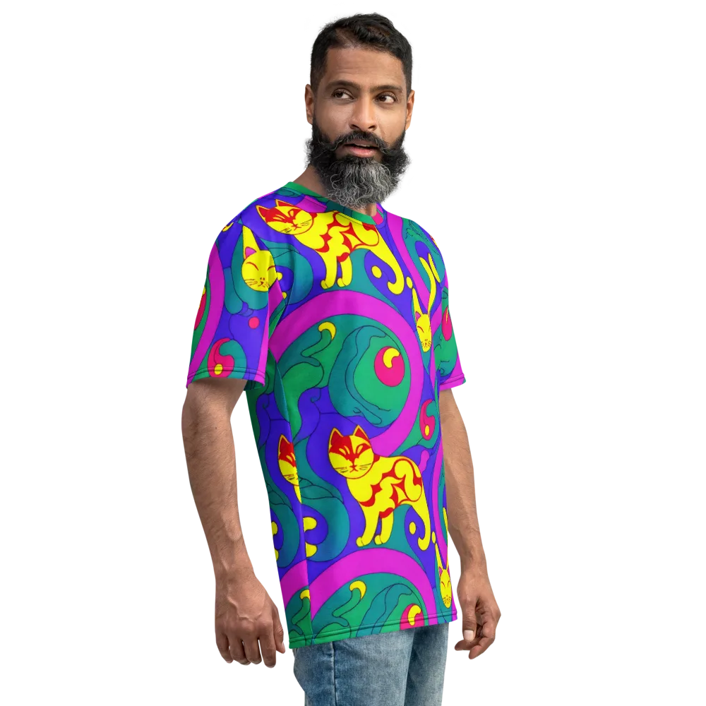 Neon Cat’s Cradle on Men's Crew Neck T-Shirt — Right