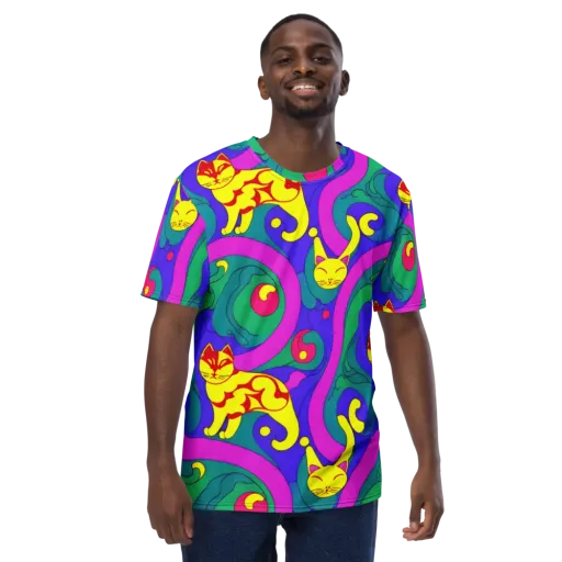 Neon Cat’s Cradle on a Men's Crew Neck T-Shirt