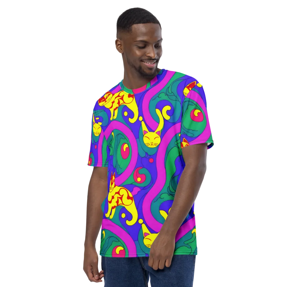 Neon Cat’s Cradle on Men's Crew Neck T-Shirt — Left
