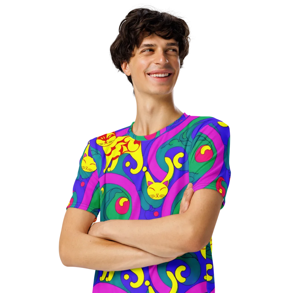Neon Cat’s Cradle on Men's Crew Neck T-Shirt — Left Front