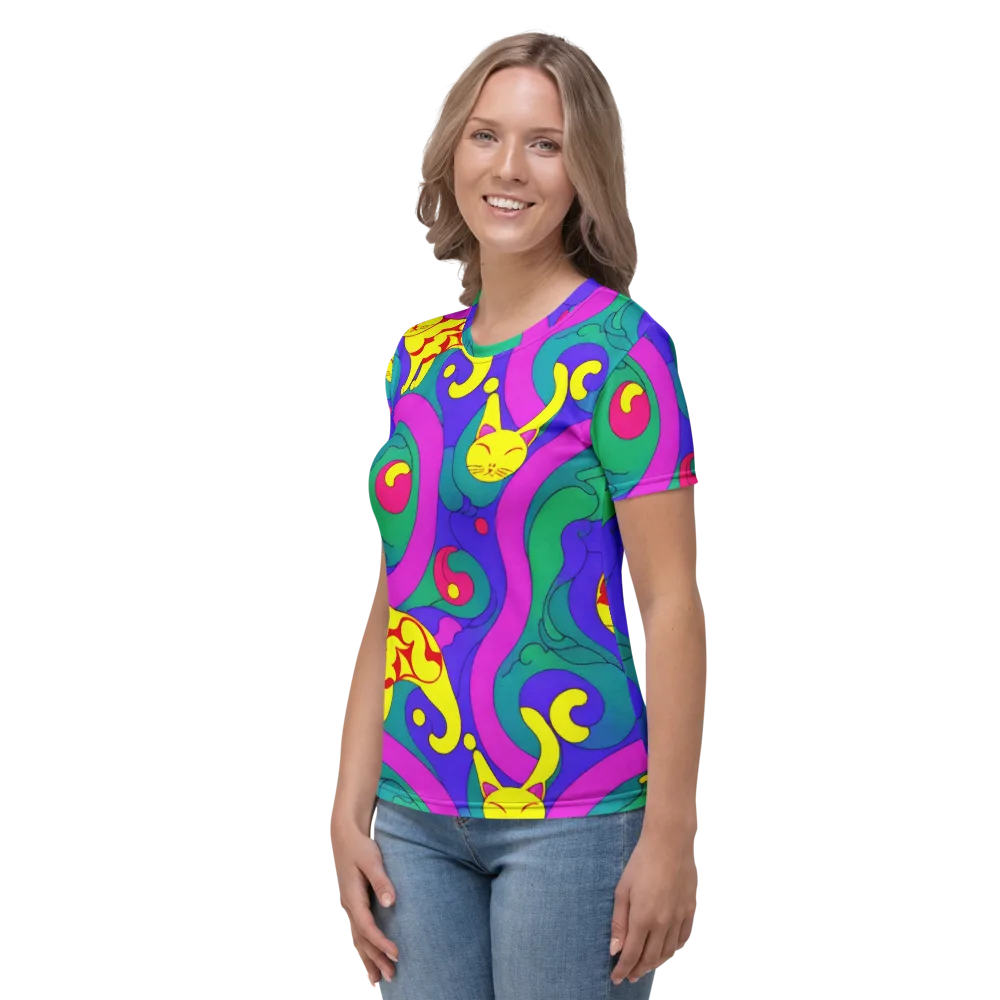 Neon Cat’s Cradle on Women's Crew Neck T-Shirt — Left