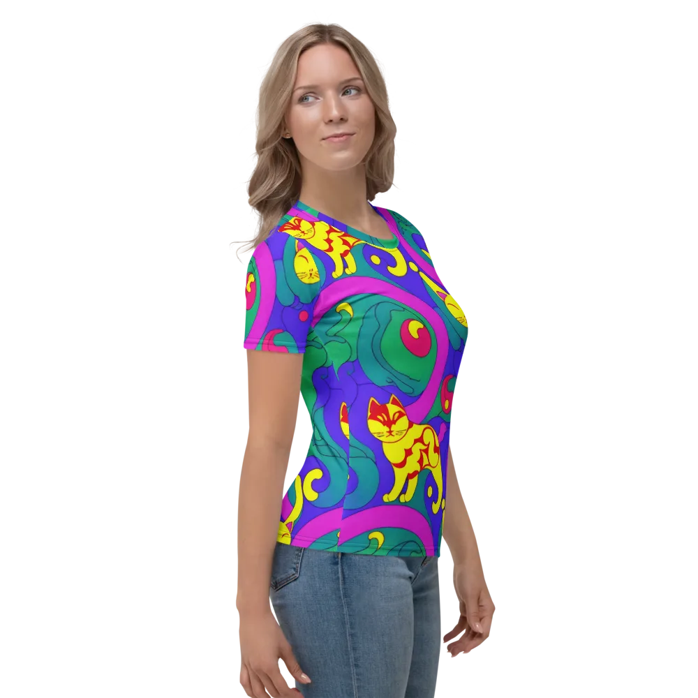 Neon Cat’s Cradle on Women's Crew Neck T-Shirt — Right