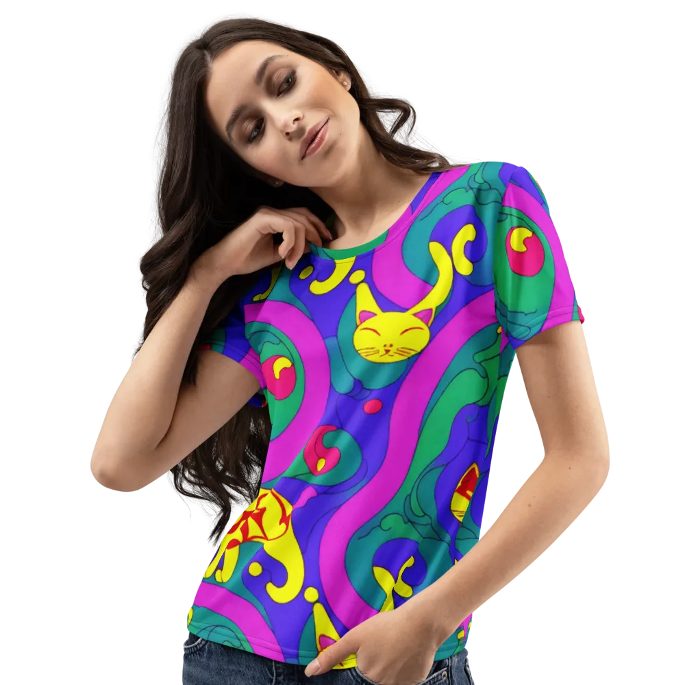Neon Cat’s Cradle on Women's Crew Neck T-Shirt — Left Front
