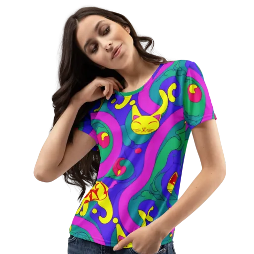 Neon Cat’s Cradle on a Women's Crew Neck T-Shirt