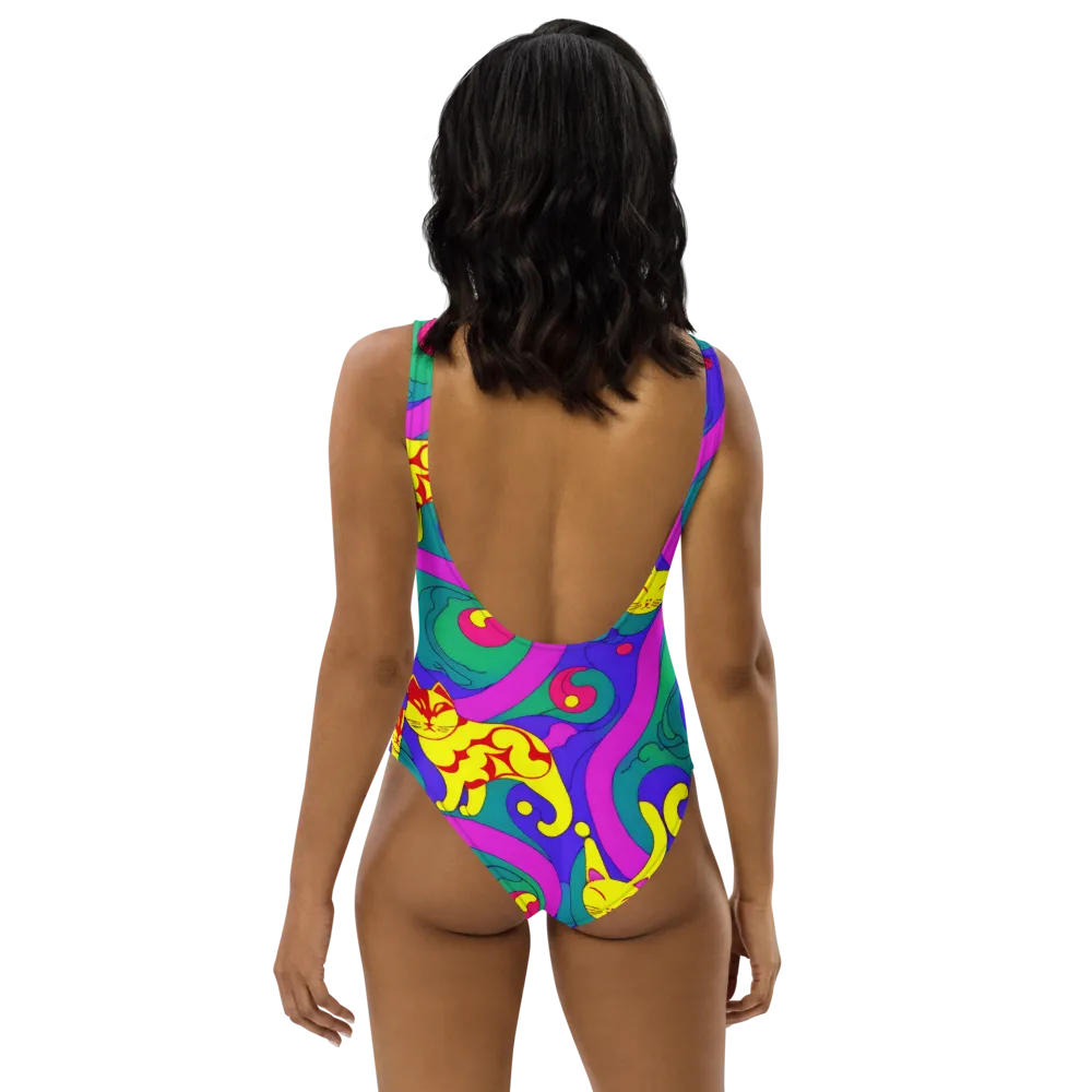 Neon Cat’s Cradle on One-Piece Swimsuit — Back
