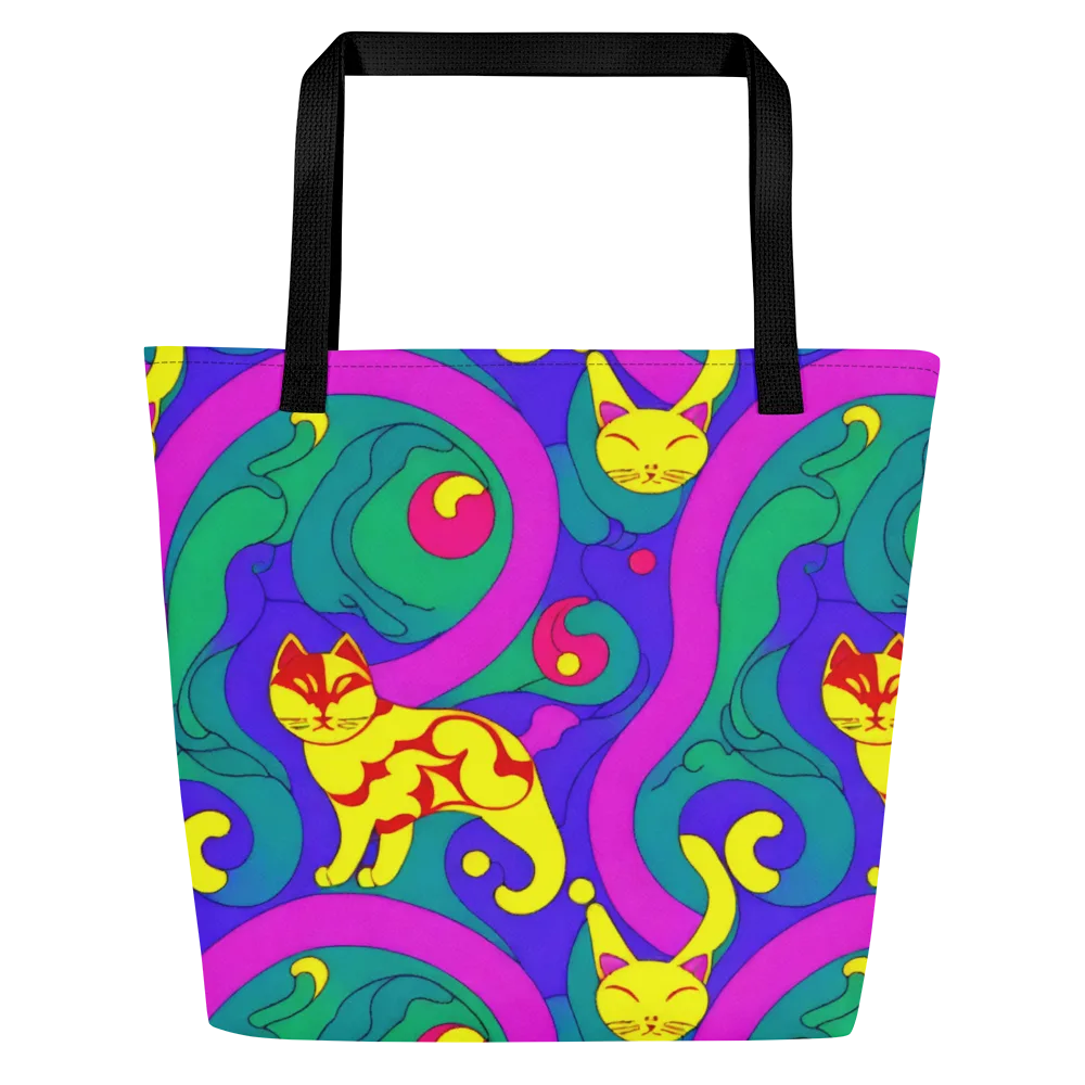 Neon Cat’s Cradle on Large Tote Bag W/ Pocket — Front