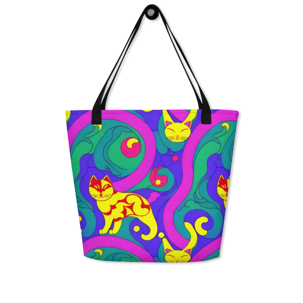 Neon Cat’s Cradle on Large Tote Bag W/ Pocket — Front