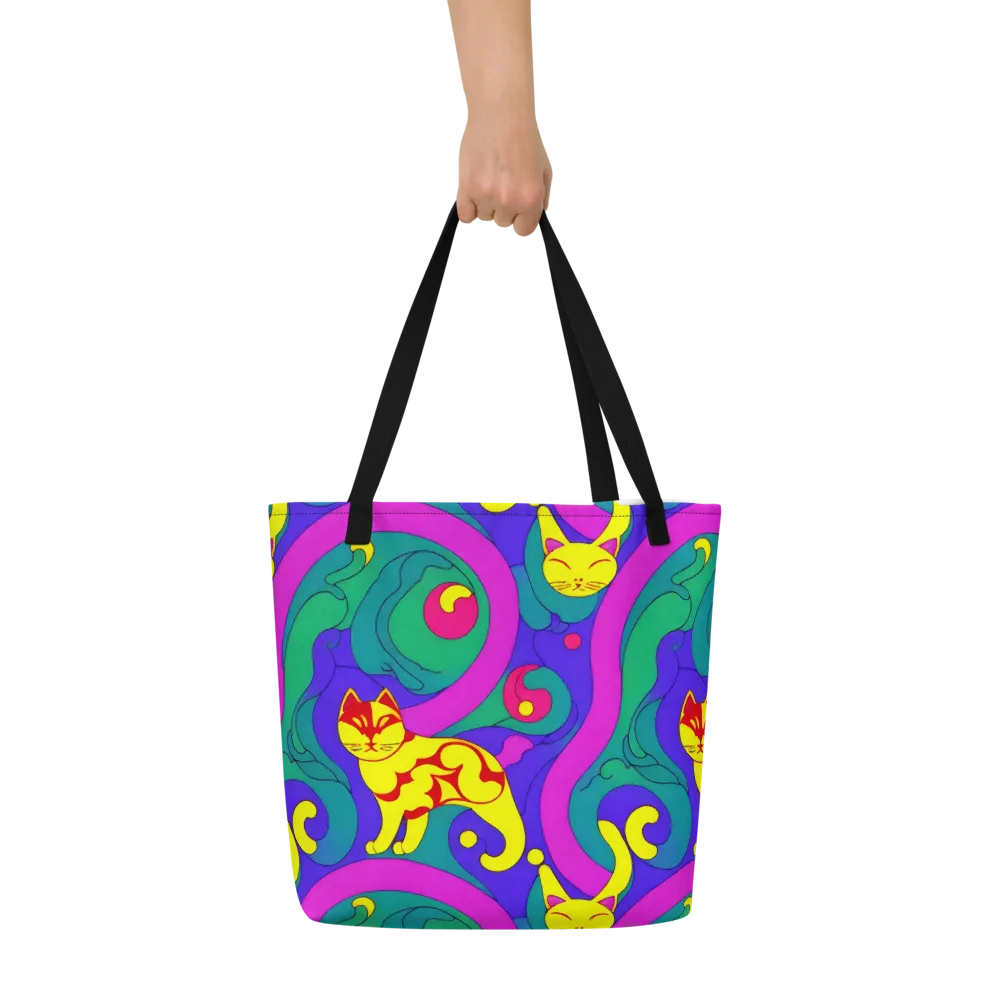 Neon Cat’s Cradle on Large Tote Bag W/ Pocket — Front