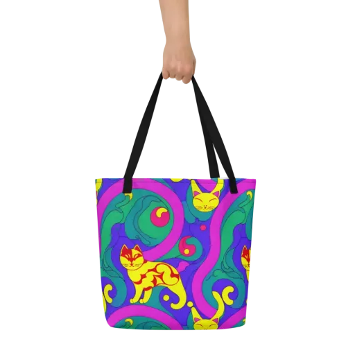 Neon Cat’s Cradle on a Large Tote Bag W/ Pocket