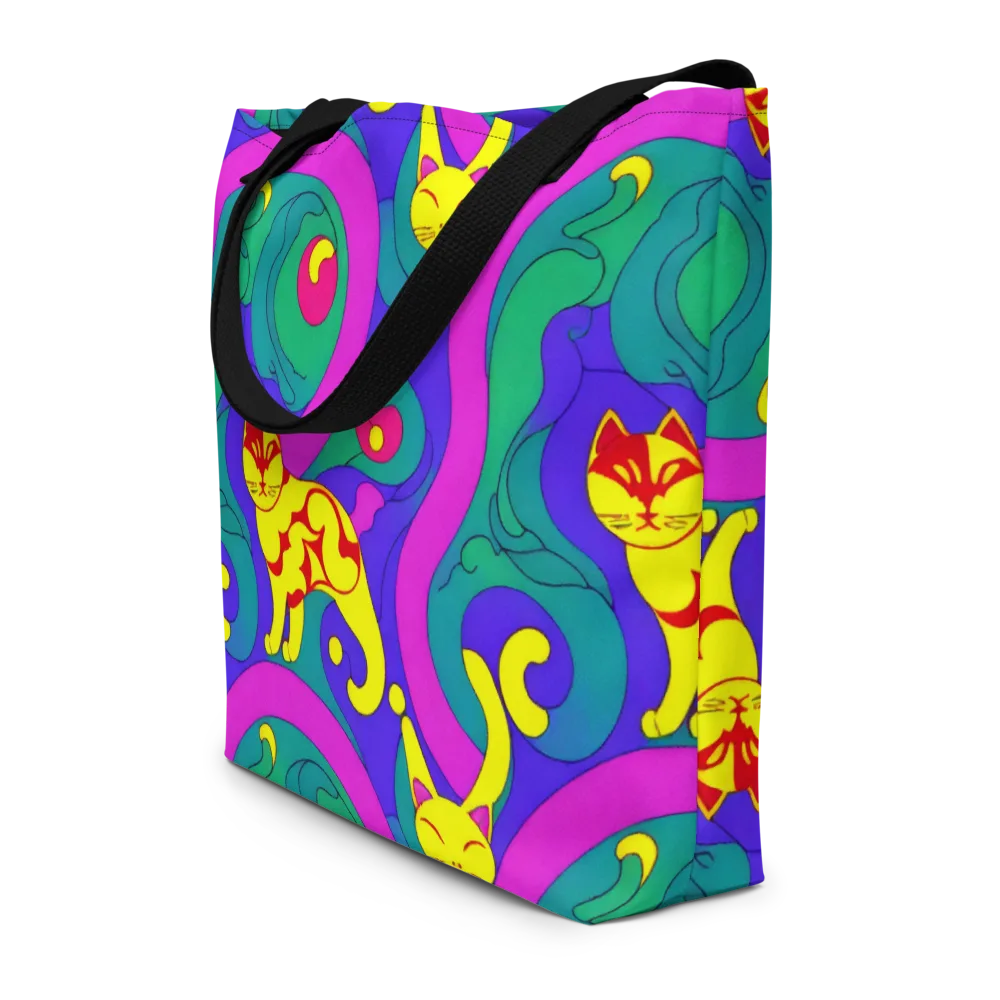 Neon Cat’s Cradle on Large Tote Bag W/ Pocket — Front
