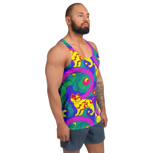 Neon Cat’s Cradle on a Men's Tank Top