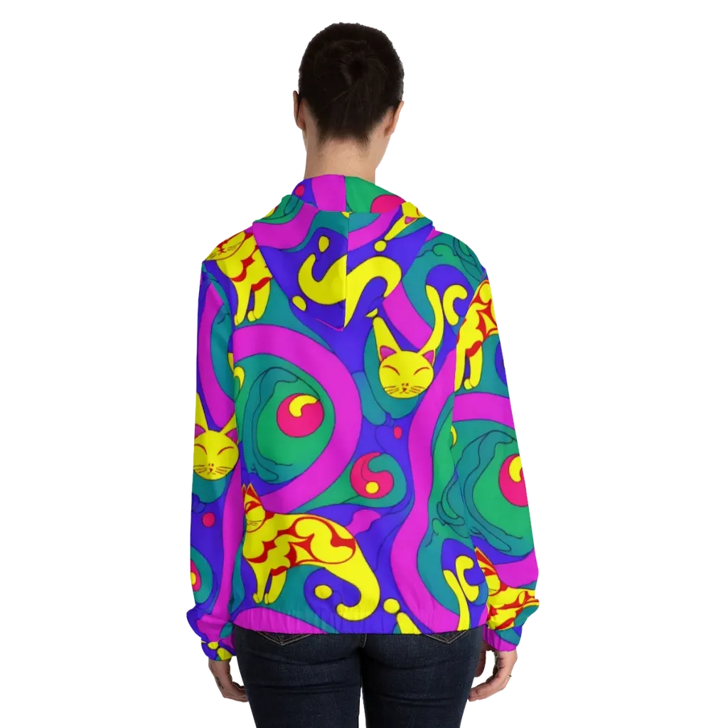 Neon Cat’s Cradle on Women's Full-Zip Hoodie — Back On Person