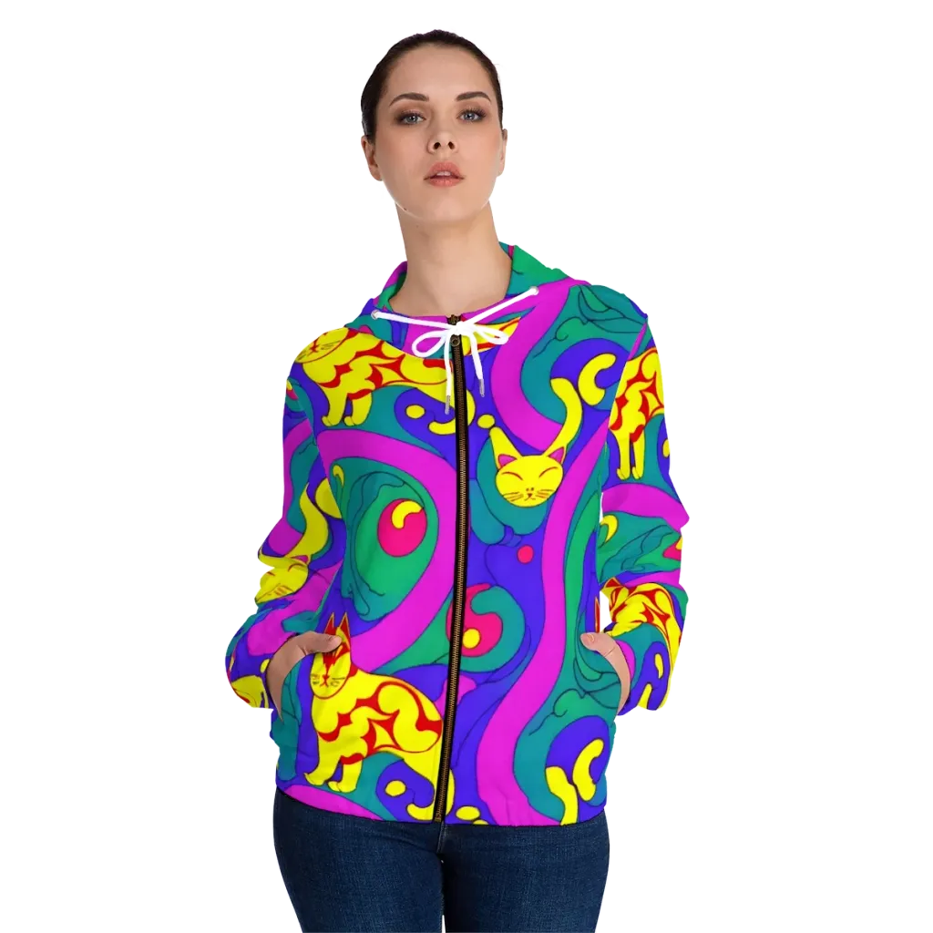 Neon Cat’s Cradle on Women's Full-Zip Hoodie — Front On Person