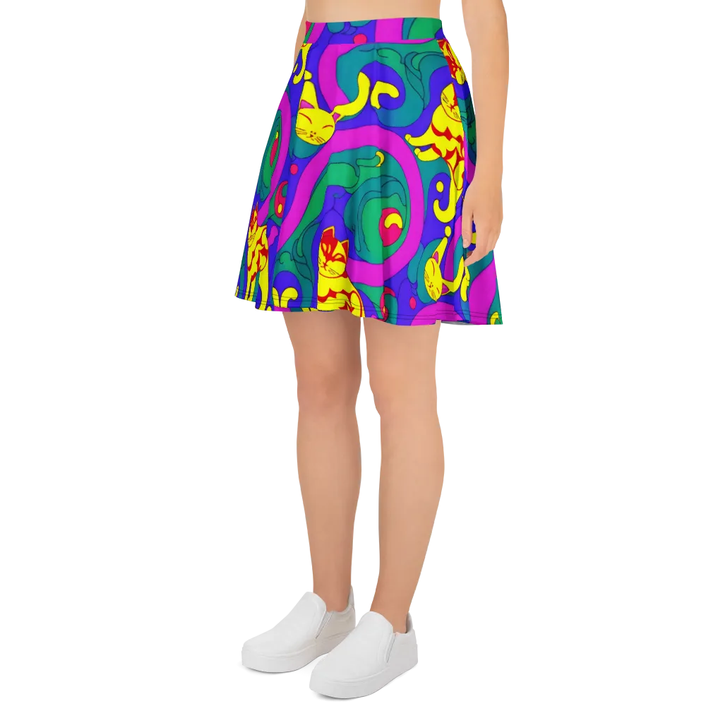 Neon Cat’s Cradle on Skater Skirt — Left