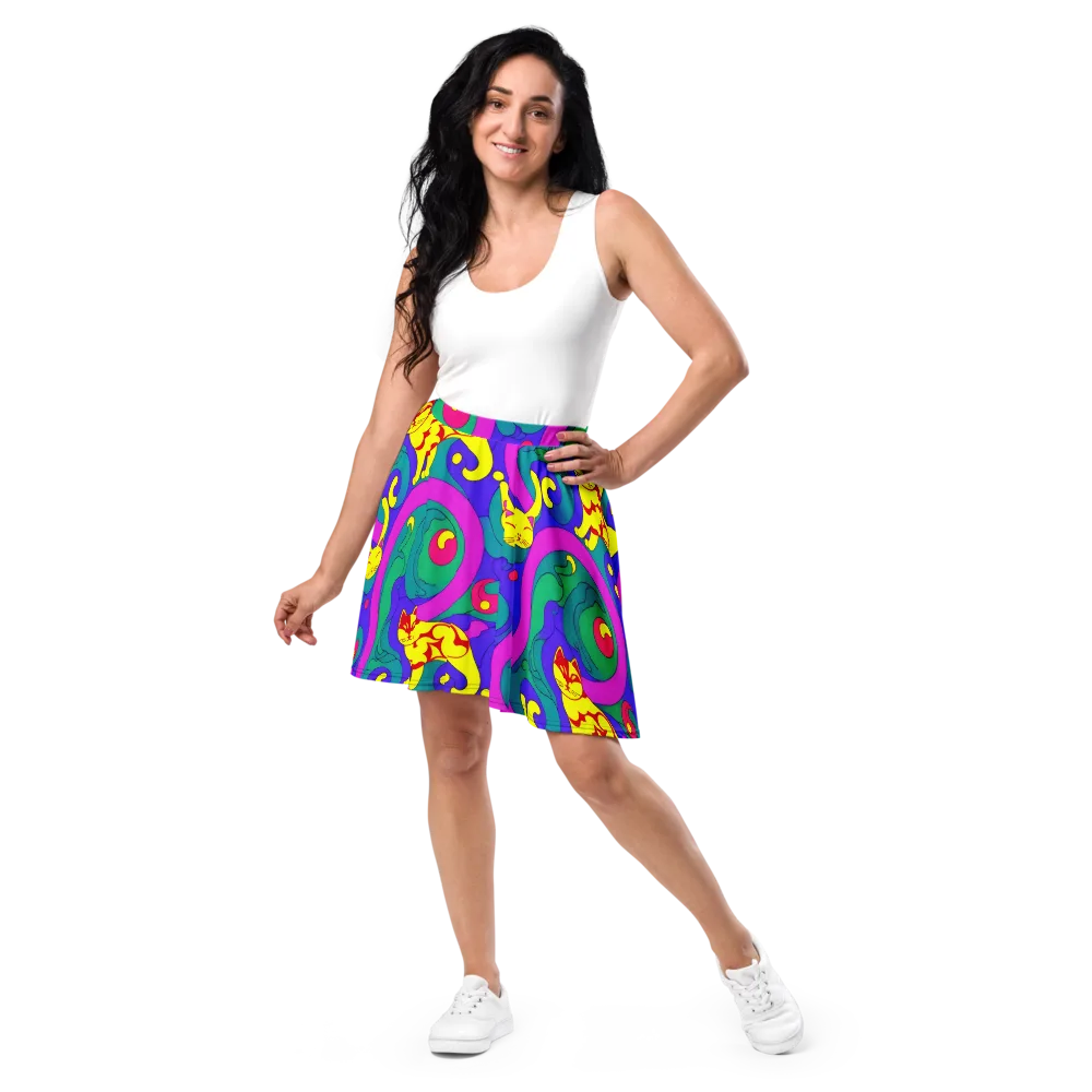 Neon Cat’s Cradle on Skater Skirt — Front