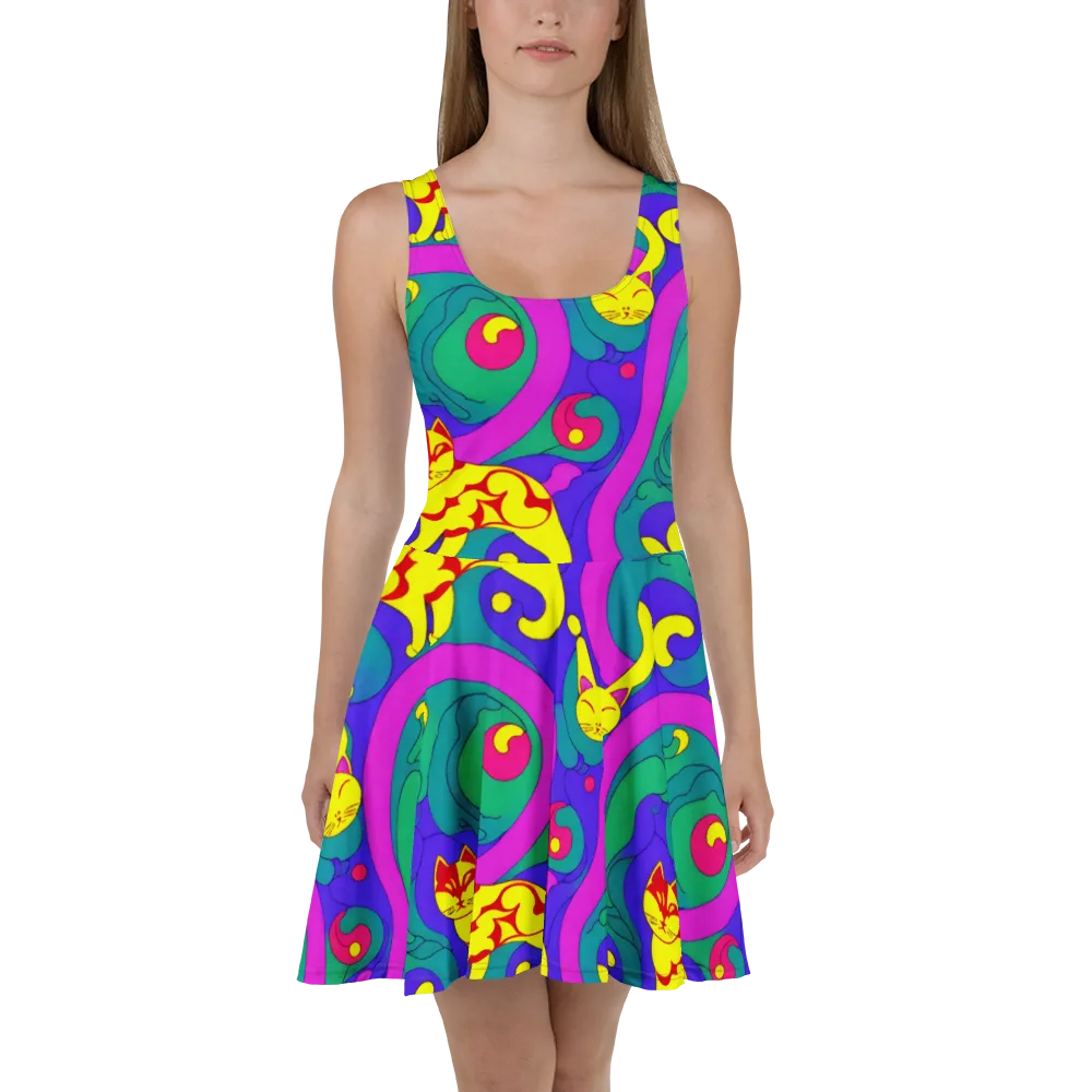 Neon Cat’s Cradle on Skater Dress — Front