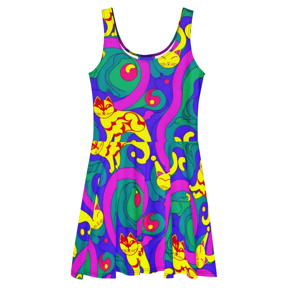 Neon Cat’s Cradle on Skater Dress — Front