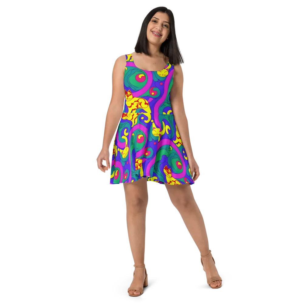 Neon Cat’s Cradle on Skater Dress — Front