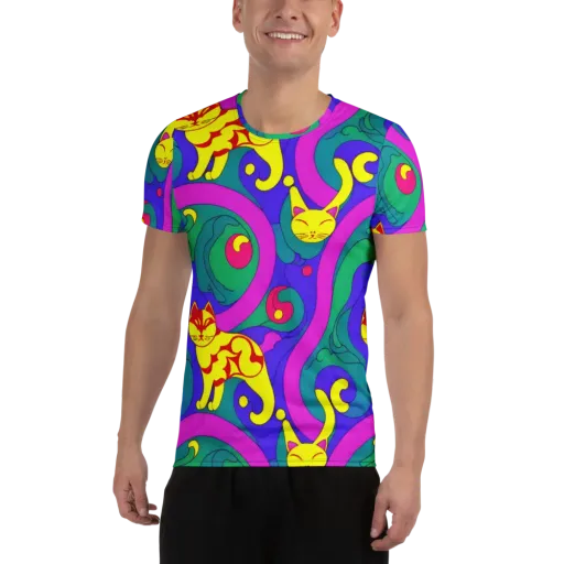 Neon Cat’s Cradle on a Men's Athletic T-Shirt