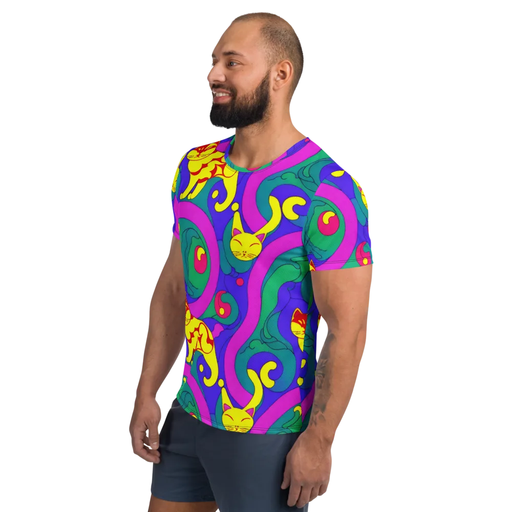 Neon Cat’s Cradle on Men's Athletic T-Shirt — Left
