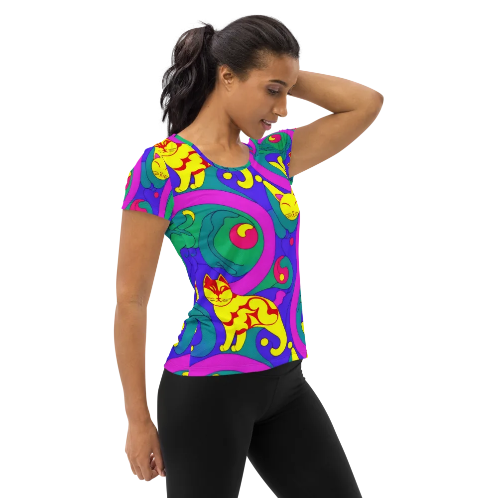 Neon Cat’s Cradle on Women's Athletic T-Shirt — Right