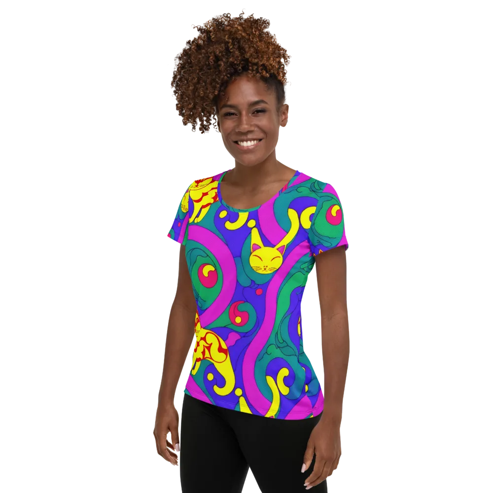 Neon Cat’s Cradle on Women's Athletic T-Shirt — Left