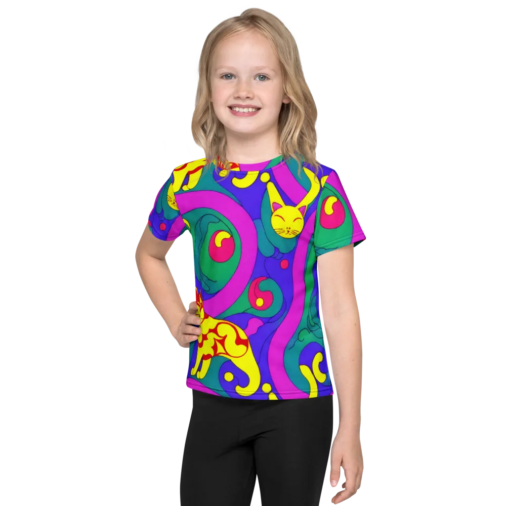 Neon Cat’s Cradle on Kids Crew Neck T-Shirt — Front