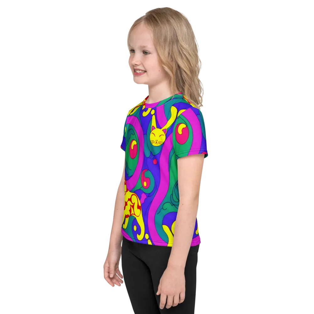 Neon Cat’s Cradle on Kids Crew Neck T-Shirt — Left