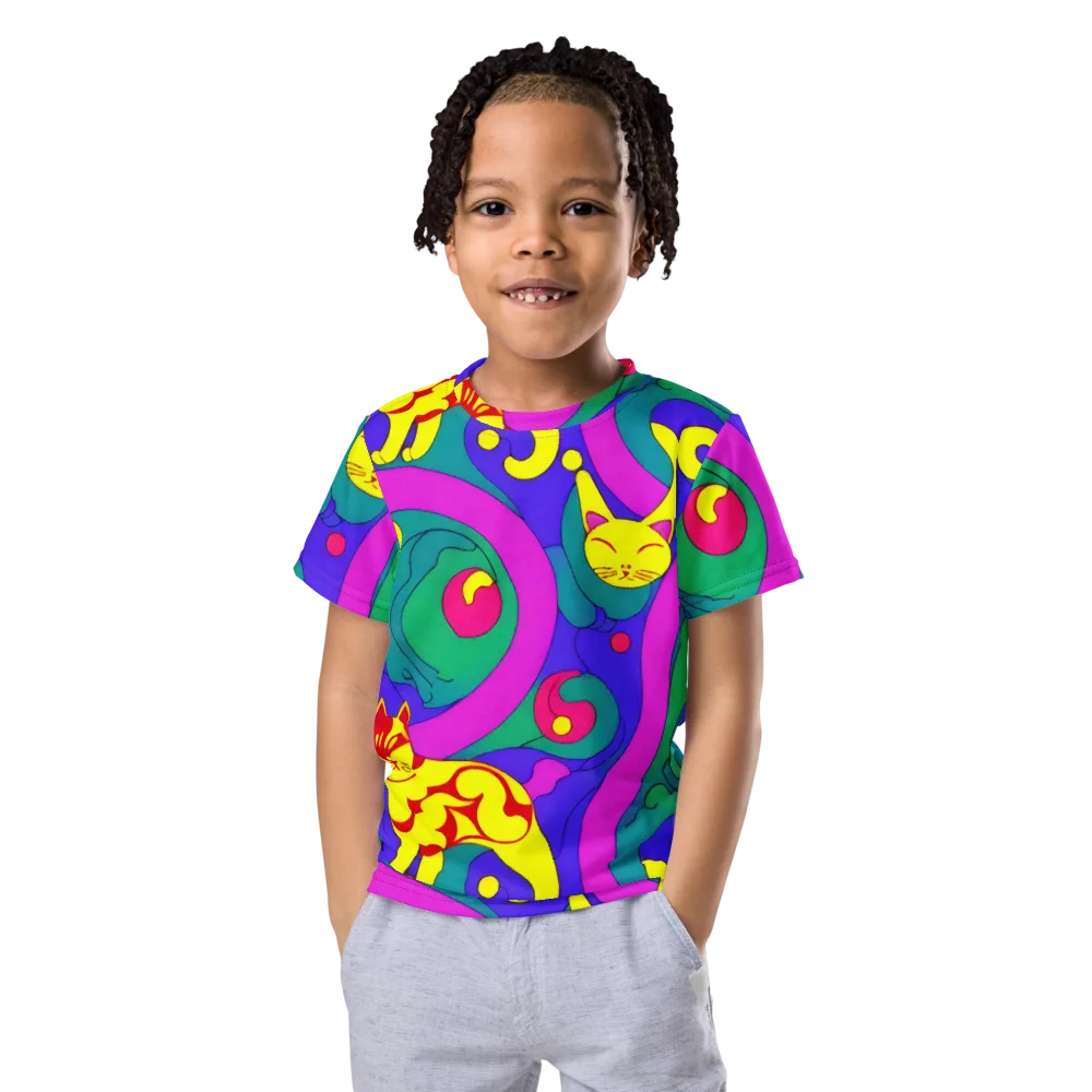 Neon Cat’s Cradle on Kids Crew Neck T-Shirt — Front