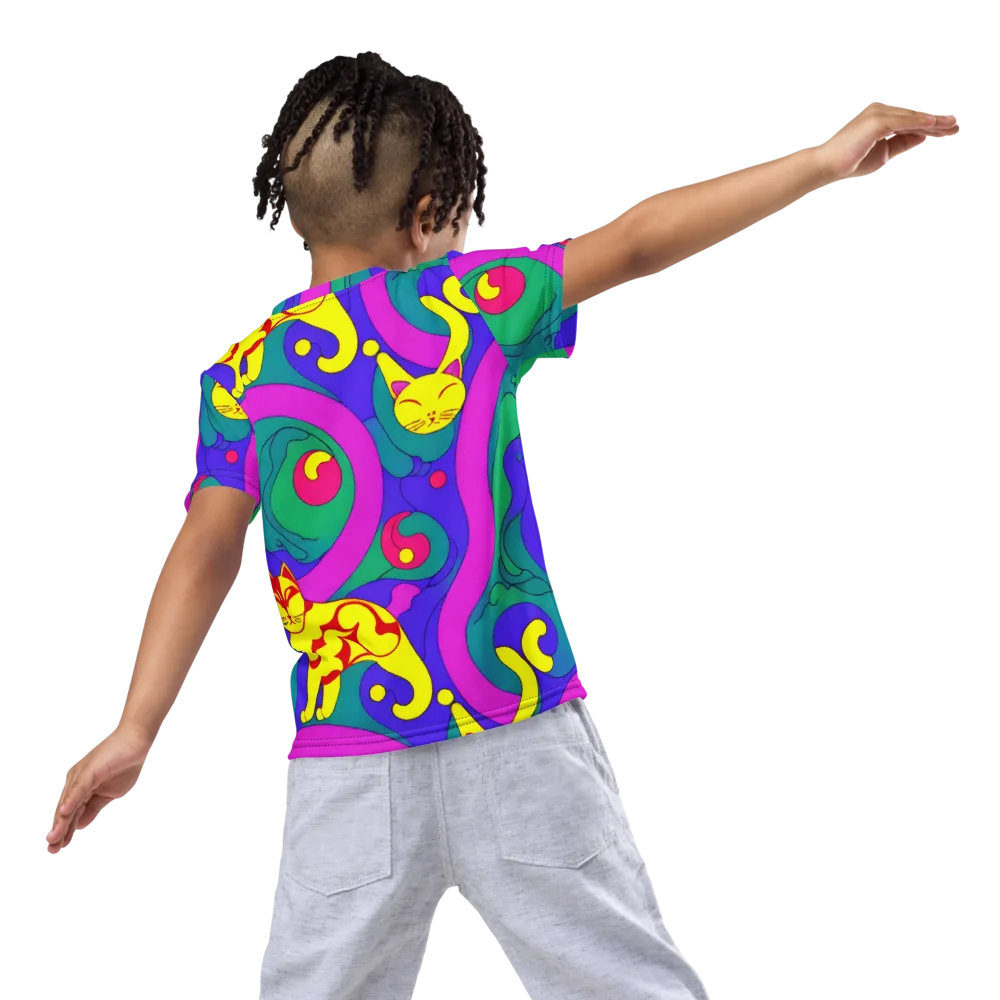 Neon Cat’s Cradle on Kids Crew Neck T-Shirt — Back
