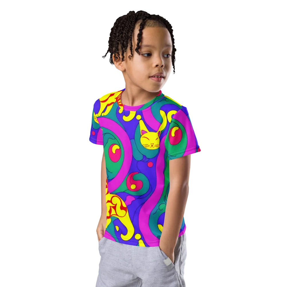 Neon Cat’s Cradle on Kids Crew Neck T-Shirt — Left Front