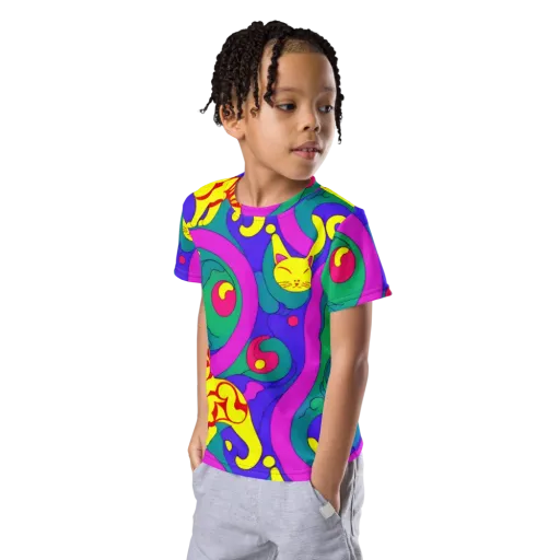 Neon Cat’s Cradle on a Kids Crew Neck T-Shirt