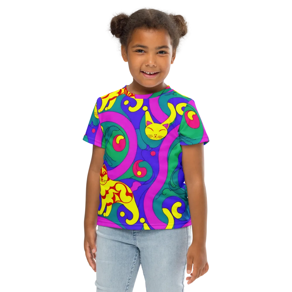 Neon Cat’s Cradle on Kids Crew Neck T-Shirt — Front