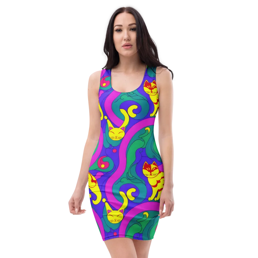 Neon Cat’s Cradle on Bodycon Dress — Front