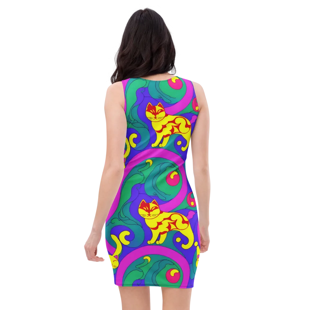Neon Cat’s Cradle on Bodycon Dress — Back