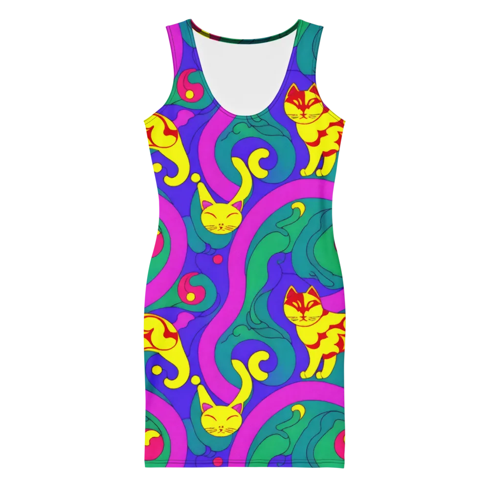 Neon Cat’s Cradle on Bodycon Dress — Front