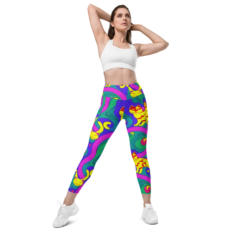 Neon Cat’s Cradle on Leggings with Pockets — Front