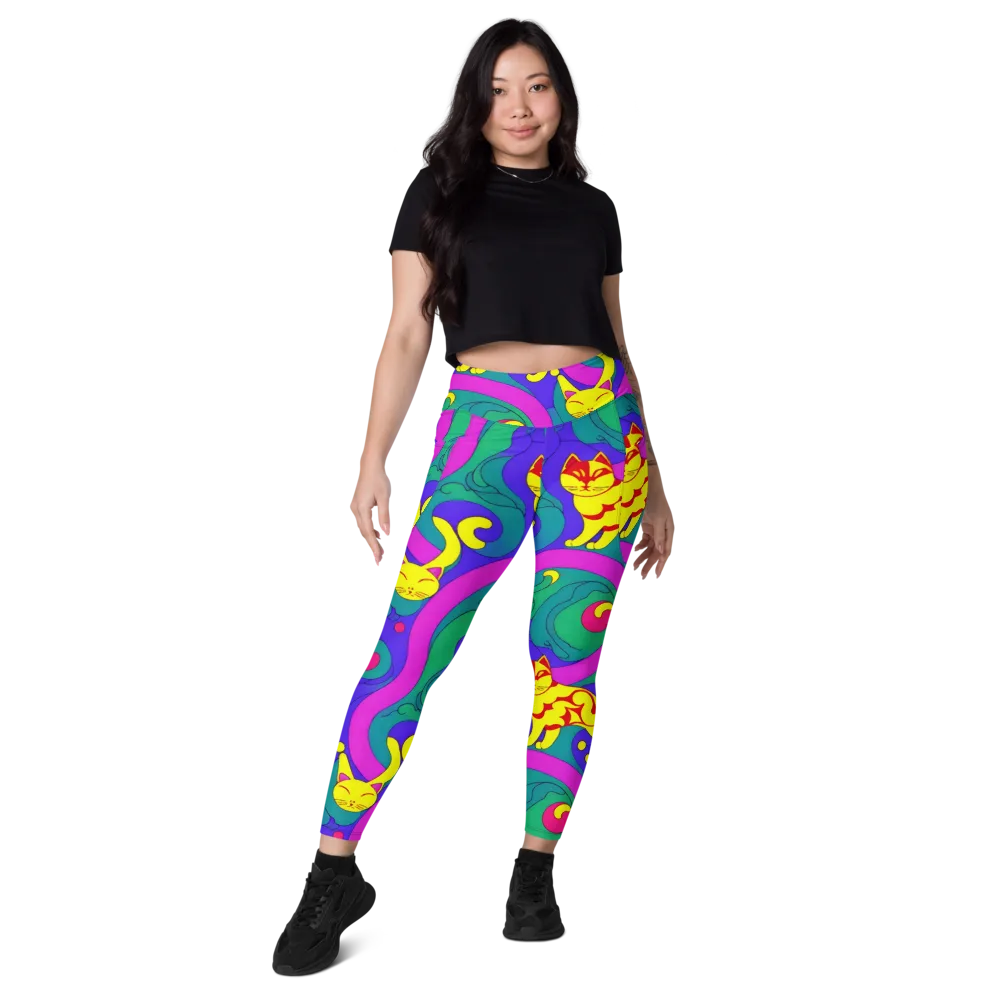 Neon Cat’s Cradle on Leggings with Pockets — Front