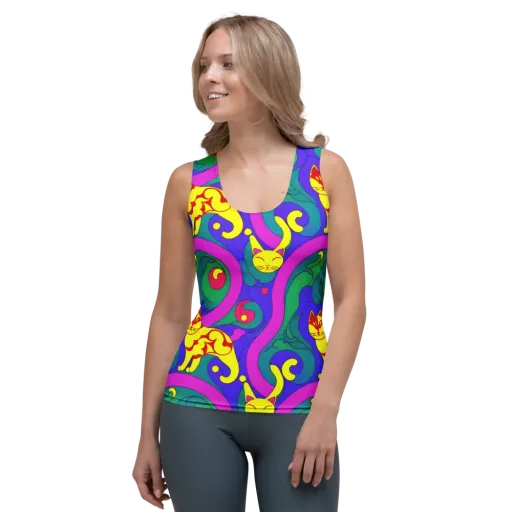 Neon Cat’s Cradle on a Women's Tank Top