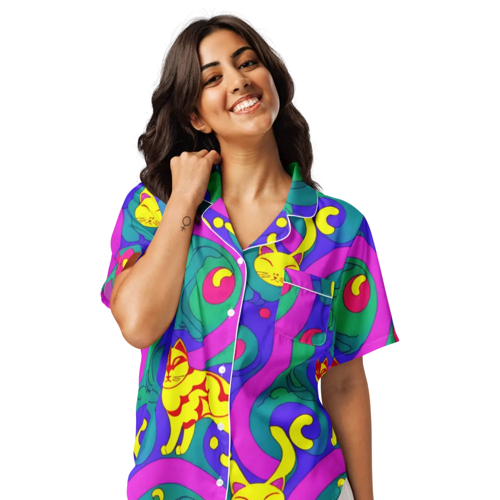 Neon Cat’s Cradle on Women's Short Sleeve Pajama Top — Front