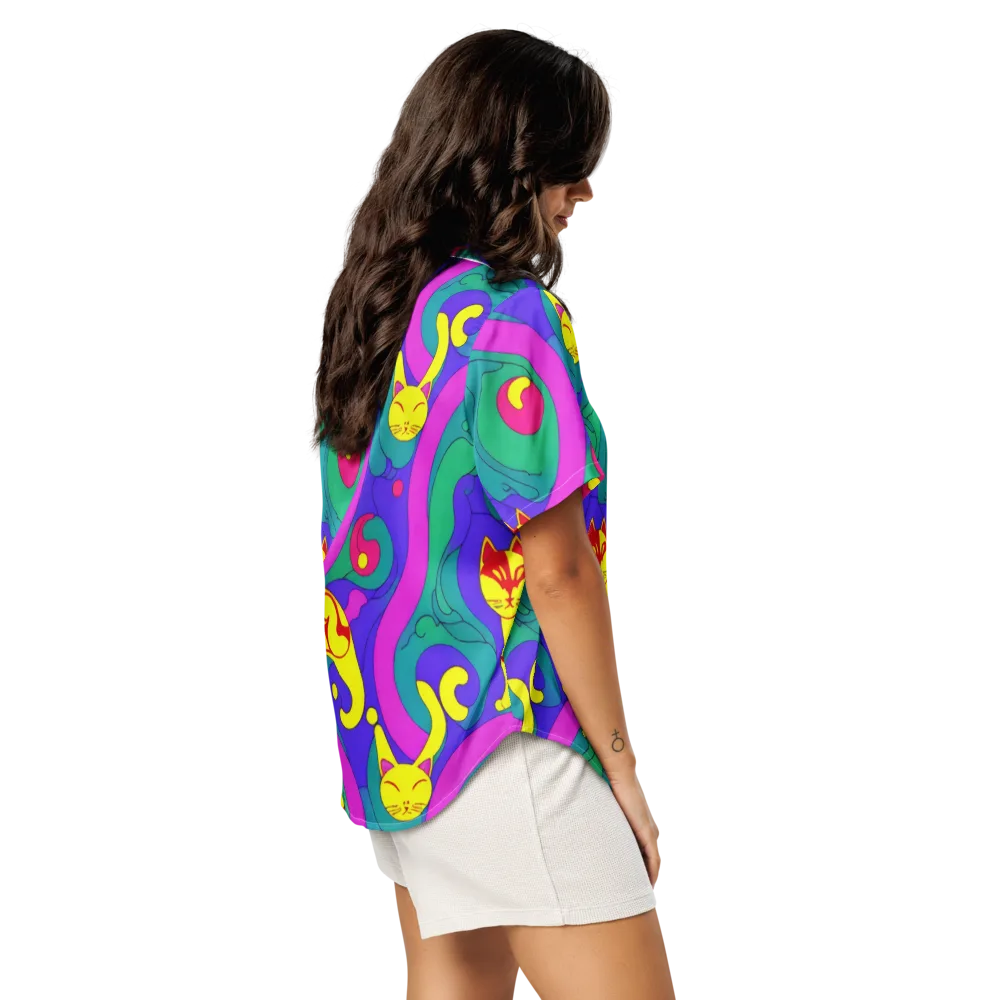Neon Cat’s Cradle on Women's Short Sleeve Pajama Top — Right Back