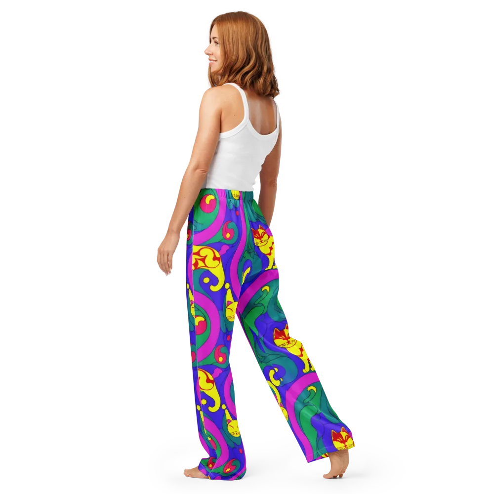 Neon Cat’s Cradle on Women's Pajama Pants — Back