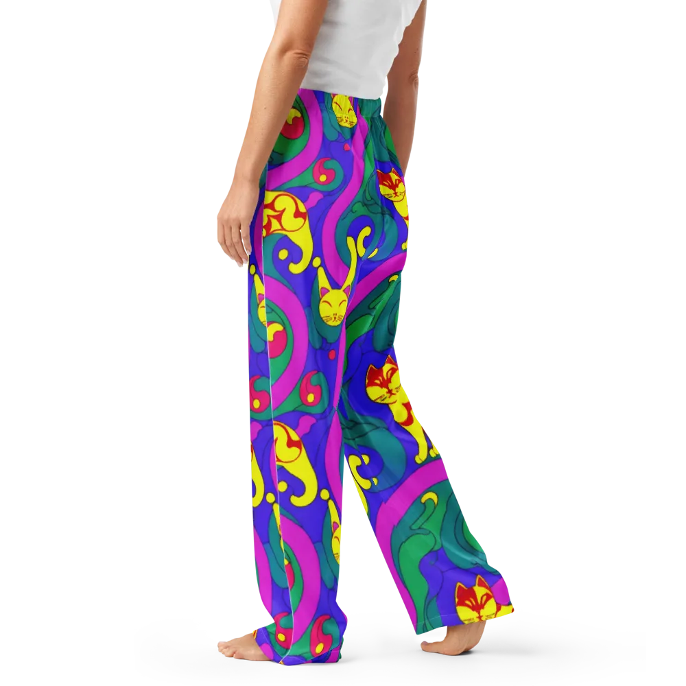 Neon Cat’s Cradle on Women's Pajama Pants — Left