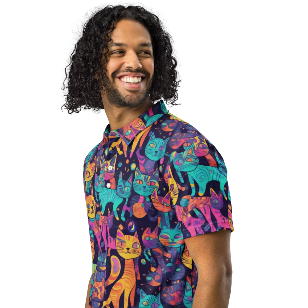 Astrocat Carnival on Men's Slim Fit Polo Shirt — Left Front
