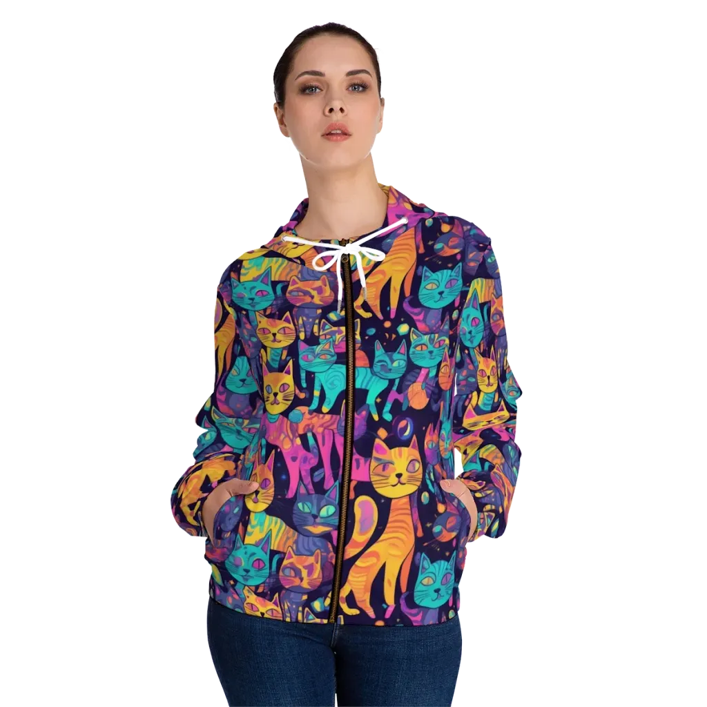 Astrocat Carnival on Women's Full-Zip Hoodie — Front On Person